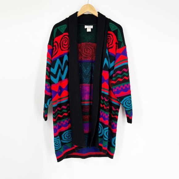 Vintage 1980s Yarn Works Southwestern Bold Colorful Open Front Cardigan Medium